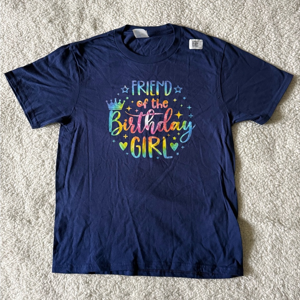 Kids 'Friend of the Birthday Girl' Navy T-Shirt Youth Sz L (11-12) New with Tag